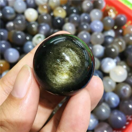 Natural golden Obsidian ball quartz crystal gemstone reiki healing carved Jin Yao stone for decoration 1pcs 30mm