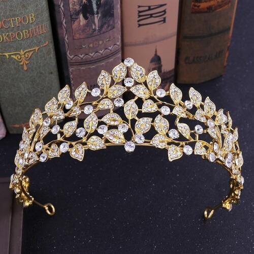 2019 New Arrival Crystal Leaf Princess Wedding Crown Fashion Gold/Silver Color Bridal Hair Accessories Bride Tiara Headpieces