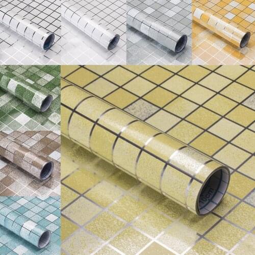 New Wall Stickers Waterproof Adhesive Plaid Wallpaper Waterproof Anti-oil Stickers Wrap Bathroom Kitchen Wall Stickers Ornament