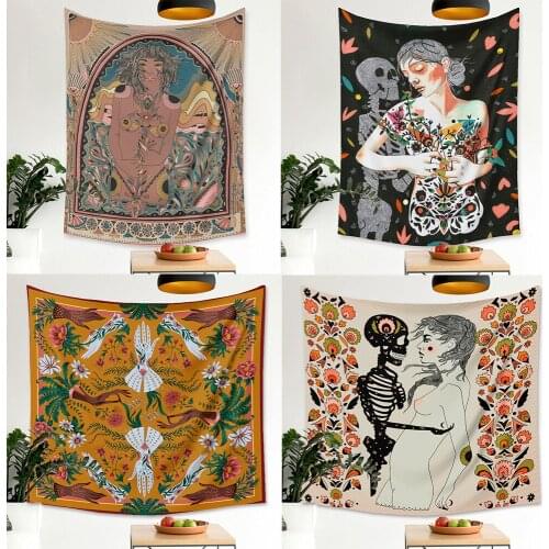 New flower girl skull tapestry aesthetics home decoration background cloth wall hanging painting boho house decor hotel mural