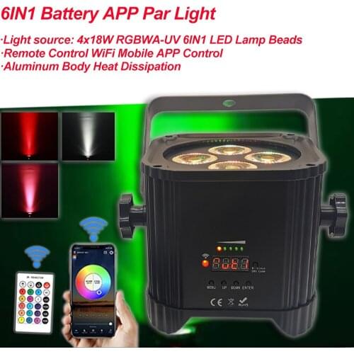 NEW Wedding Party LED RGBWA-UV 6IN1 Wireless APP Battery Par Light Stage Lighting Battery Power DMX512 LED Wash Par Lights