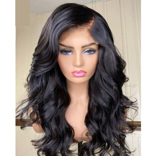 Black Color Lace Front Wigs Body Wave Glueless Synthetic Lace Wig with Baby Hair Natural Look High Tempreture
