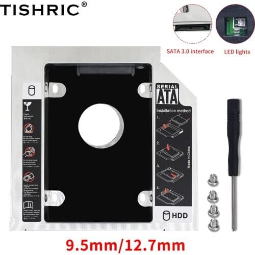 TISHRIC 2nd HDD Caddy SSD Case Box 12.7mm SATA to SATA 3.0 HD Hard Disk Drive Enclosure For Laptop CD-ROM DVD-ROM Optical Bay