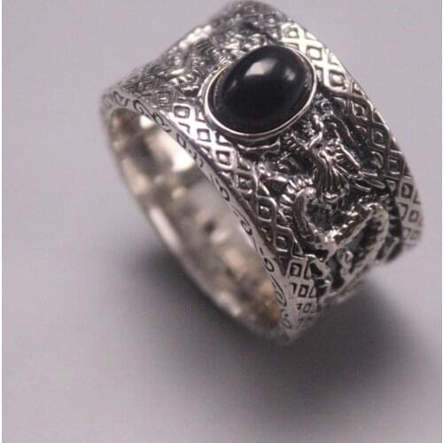 Genuine/Original S925 Silver Ring Domineering Men Dragon Bead Personality Male Ring US Size 8-12