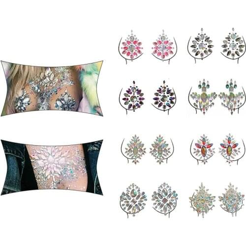 Resin Rhinestone Chest Glitter Sticker Rhinestone Body Decoration Festival Party Ornaments Chest Jewels Crystal Face Decoration