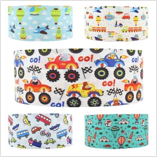 Q&N ribbon 16mm 22mm 25mm 38mm 50mm 75mm 50yards Cartoon Car Ribbons Printed grosgrain /FOE Wedding Accessories DIY material