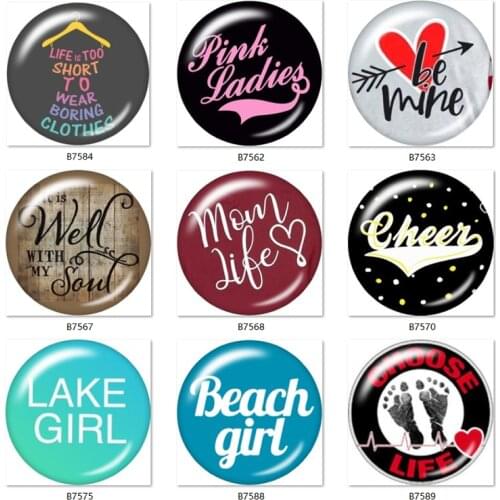 WORD PINK CHEER MOM BAECH GIRL10pcs mixed 12mm/18mm/20mm/25mm Round photo glass cabochon demo flat back Making findings B7562