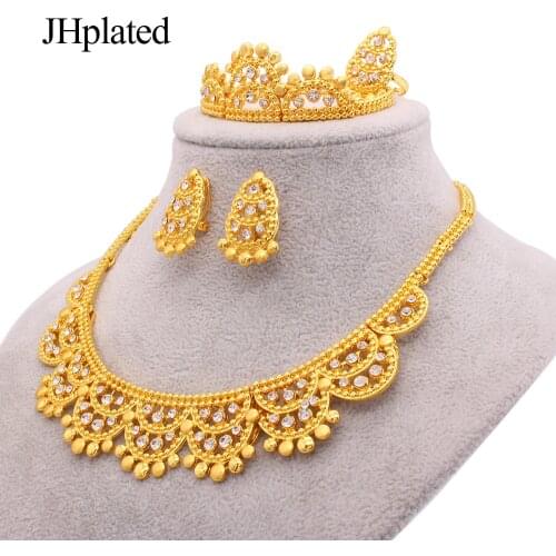 Dubai Luxury Gold plated Jewelry sets Necklace Earrings Bracelet Rings bridal gift wedding jewellery set manufacturers for women