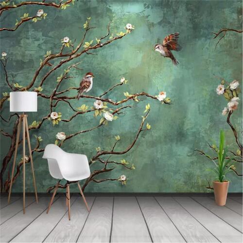 Hand-painted oil painting flowers and birds professional production mural factory wholesale wallpaper mural poster photo wall