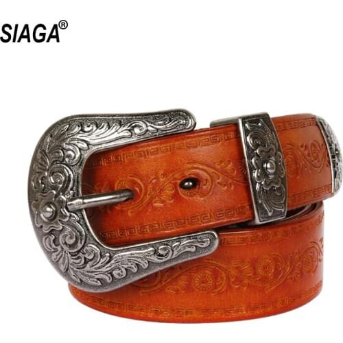 Unisex Personalized Big Retro Pin Sliver Metal Buckle Belts Cowhide Leather Belt Female Accessories 3.8cm Width SA007