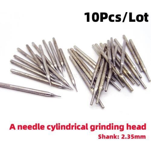 10Pcs 2.35MM Shank Drill Diamond Grinding Head Shank Bur Bit Glass Ceramics Tile Metals Grind Needle Bits Burrs Metal Stone Jade
