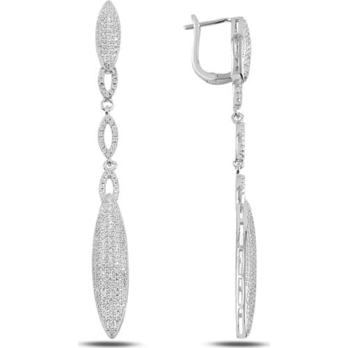 Silver 925 Sterling Zircon Cubic Zirconia Dangle Earrings
