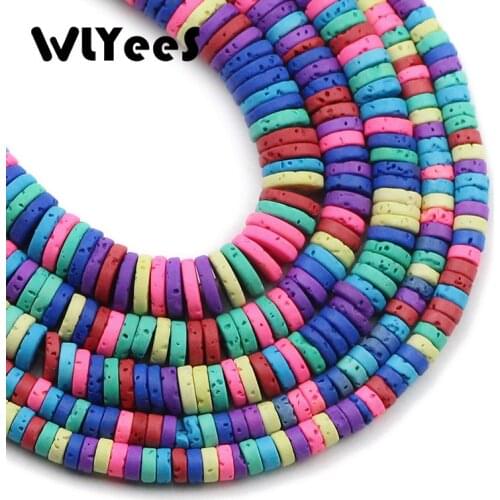 WLYeeS Mixedcolor Volcanic lava Beads Natural Stone Flat Round rock Spacer Loose Beads for Jewelry Making DIY Bracelet 15" 4 6 8