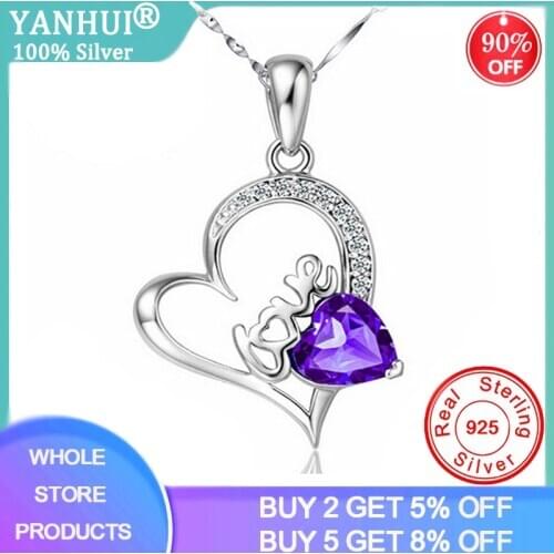 YANHUI Silver 925 Necklace Women Love Heart Necklaces & Pendants Lover Represent Love Gifts Fine Silver 925 Jewelry N041