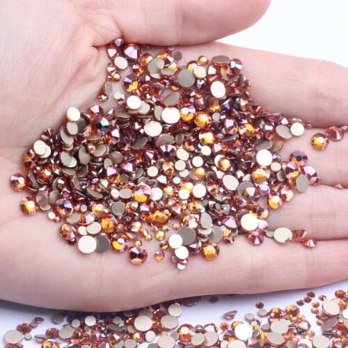 Amber Color Many Size Non Hotfix Gold Bottom Crystal Rhinestones Glass Glue On For Wedding Dresses DIY Nail Art Decorations