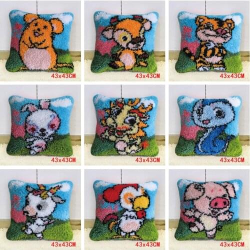 DIY Latch Hook Rug Kits Crocheting Yarn Cushion Carpet Cover Floor Mat 3D Cartoon Flower Sewing Needlework for Adults Kids Gift