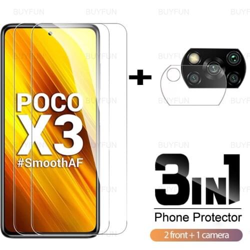 For Xiaomi Poco X3 6.67inch 3in1 front screen protector camera glass for Poco Pocophone X3 NFC Pro full cover tempered glass