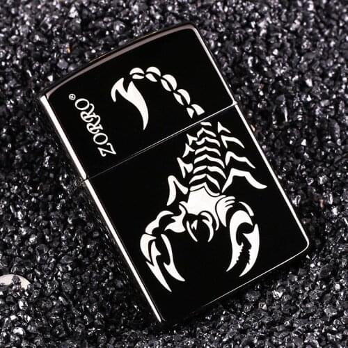 Zorro kerosene lighter windproof pure copper black ice scorpion creative personality DIY custom laser engraving words