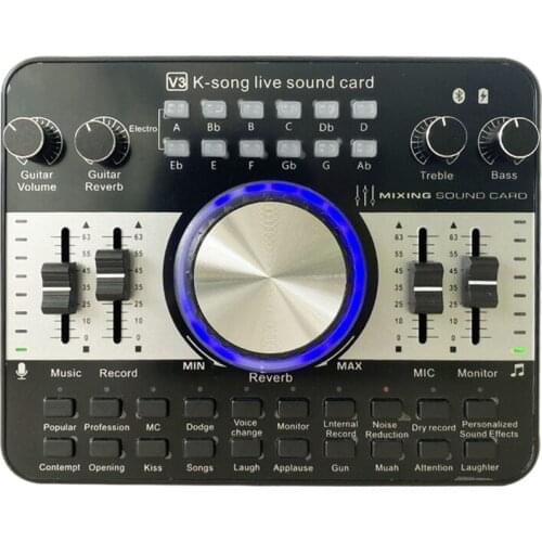 V3 Sound Card,Sound Mixer Board For Voice Changer Live Sound Card For Karaoke Multifunctional Audio Mixer