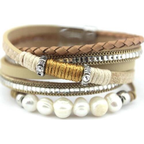 ZWPON 2020 Hot Fashion Women Magnet Leather Bracelet Pierre Naturelle Knit Leather Wrap Bracelet Baroque Pearl Charm Bracelets