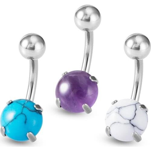 1PC Stone Belly Button Ring Sexy Navel Piercing for Women 316L Surgical Steel Curved Navel Barbell Piercing Belly Button 14G