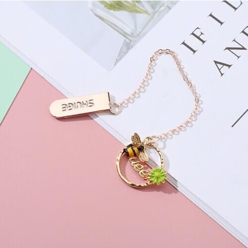 1pc Kawaii Bee Picking Flower Bookmark Cute Exquisite Pendant Bookmark Student Korean Stationery Metal Office School Supplies