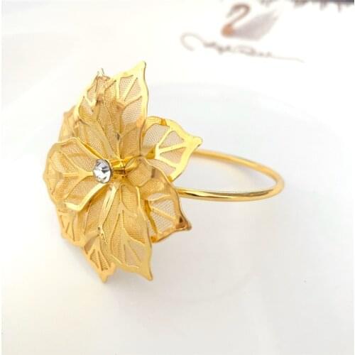 12pcs Alloy Napkin Rings with Hollow Out Flower Napkin Holder Floral Napkin Rings Set for Wedding Banquet Christmas Table Decor