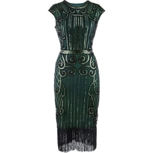 1920 s Vintage Great Gatsby Sequins Dress O-Neck Tassels Bodycon Beaded Party Dress Flapper Long Dresses Plus Size S-4XL
