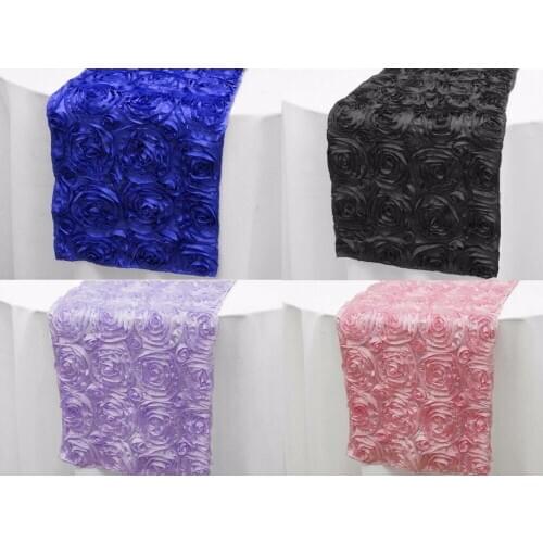 30*274cm 3D Silk Rose Flowers Placemat Insulation Mat Table Runner Cloth Home Wedding Party Hotel Decoration