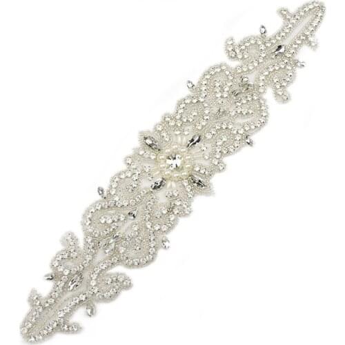Hand-Made Rhinestone Applique Iron On Patches For Wedding belt WRA-478