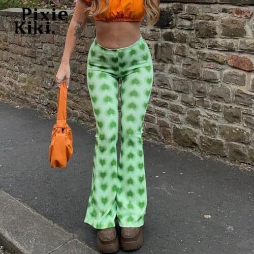PixieKiki Gradient Heart Printed Y2k Pants Harajuku Streetwear Women Clothes Vintage Sexy High Waisted Flare Pants P85-BZ20
