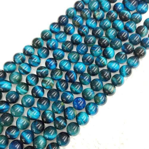 Natural Stone Beads Blue Zircon Color Tiger Eye Smooth Round Stone 6 mm 8 mm 10 mm DIY Jewelry Making