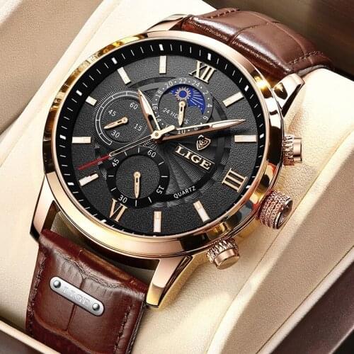 2021 New Men Watches LIGE Top Brand Luxury Leather Casual Quartz Watch Mens Sport Waterproof Relogio Masculino with Gift Box