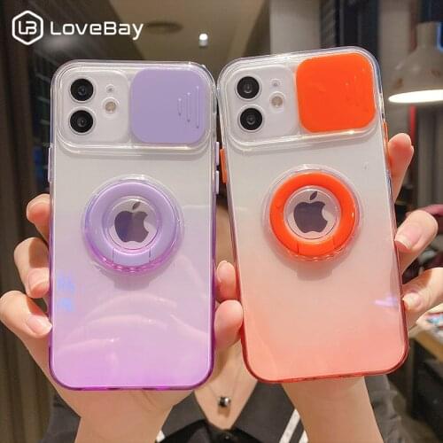 Gradient Candy Color Ring Bracket Slide Lens Phone Case For iPhone 11 12 Pro Max X XR XS Max 7 8 Plus SE 2020 Soft Silicone Back
