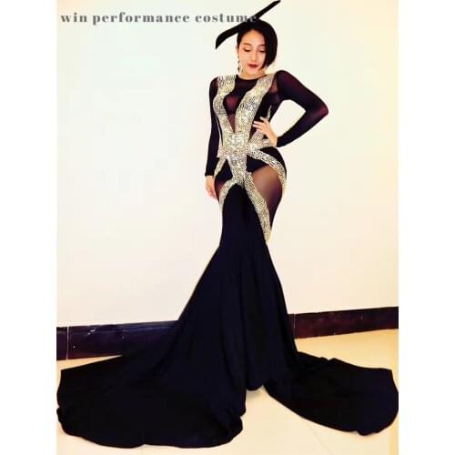 Black Long mesh Sleeve Sequined Evening Dresses Dubai Mermaid Luxury Evening Peplum opening Gowns 2020 rhinstone floor length