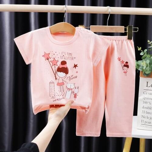 Kids Pajamas Boys And Girls Summer Suit 2021 Baby Casual 2 Piece Set Short Sleeve Long Pant Fashion Home Wear