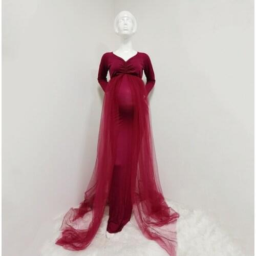 Baby Shower Long Tulle Dress Slash Neck Maternity Photography Props Tulle Maxi Gown Pregnant Woman Long Dress