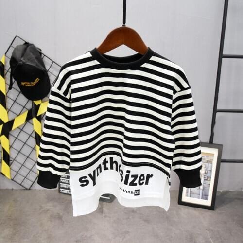 Childrens Boys T Shirt Kids Striped letter Top Tee Baby Cotton Clothing Spring&Autumn Kids Long Sleeve T-shirt Size 2-7Year