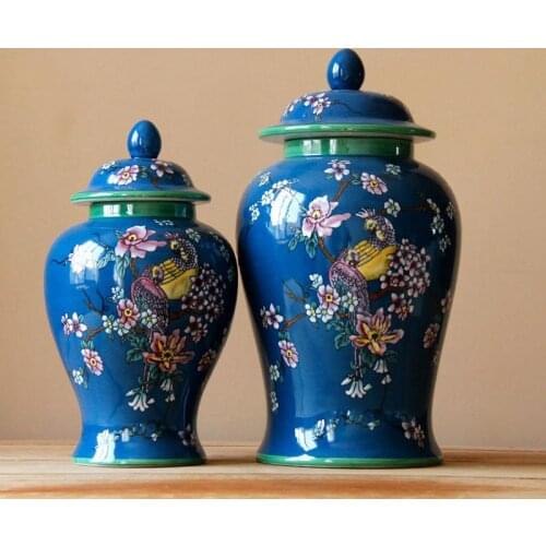 Home Furnishing Jingdezhen Ceramics temple jar Handmade Painted New Classical Ornaments Storage Pot porcelain ceramic jar vase