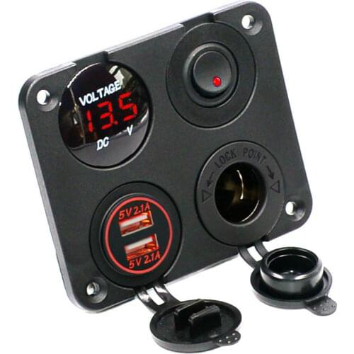 Dual USB Charger 2.1A 2.1A Voltmeter 12V Power Outlet + ON-OFF Toggle Switch for Car Boat Marine Truck Camper Vehicles (Red)