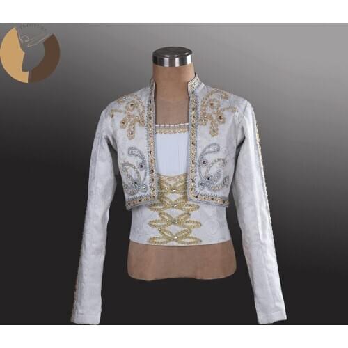FLTOTURE BLM009 Professional Man Tunic White Color With Gold Silver Decoration Ballet Competition Prince Costumes Boy Jacket