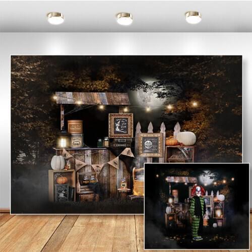 Halloween Party Background for Photography Adult Child Portrait Photo Studio Pumpkin Moon Props for Photoshoot Backdrop
