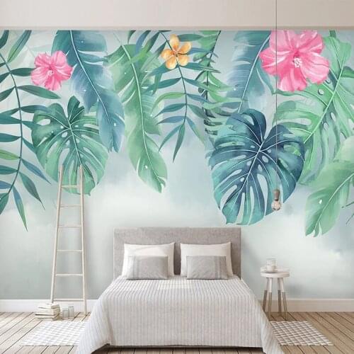 Custom Mural Wall Papers Home Decor Modern Nordic Green Leaves 3D Wall Painting Living Room Bedroom Background Photo Wallpaper