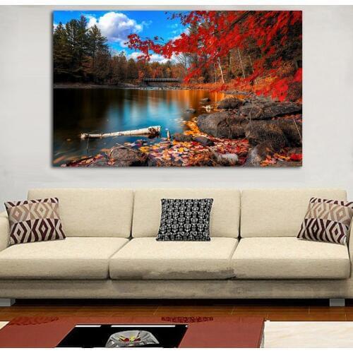 JQHYART Printing Oil Painting foliage lake forest leaves Wall Art Canvas Print Pictures For Living Room And Bedroom No Frame