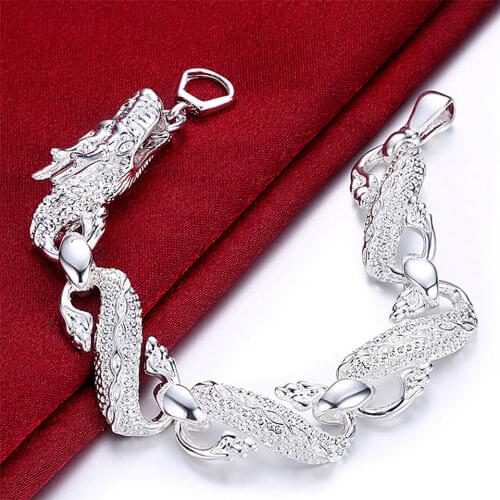 Classic 925 Sliver Fashion Jewelry15MM Chinese DRAGON Charm Bracelet For Women Delicate Daily Party Accessories