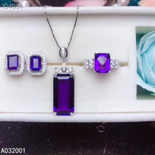 KJJEAXCMY fine jewelry Amethyst 925 sterling silver women pendant necklace chain earrings ring set noble