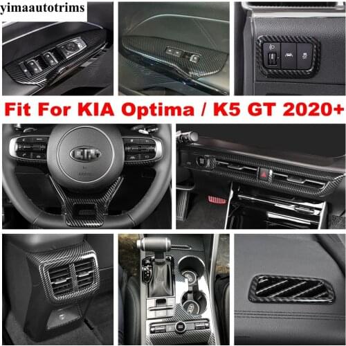 Air AC Vent Window Lift Head Light Button Panel Cover Kit Trim Carbon Fiber Look Accessories For KIA Optima / K5 GT 2020 2021