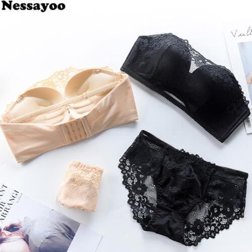 Roseheart Women Sexy Lace Half Cup Bra Sets Fashion Lace Padded Cotton Push Up Bra and Panties Set Non-slip Lingerie Set Wedding