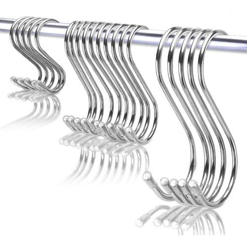 10 15 Pack S Hanging Hooks Stainless Steel Heavy Duty S Hanger Hooks L 4.8" M 3.5" S 2.5" Metal Kitchen Pot Rack Closet Hook