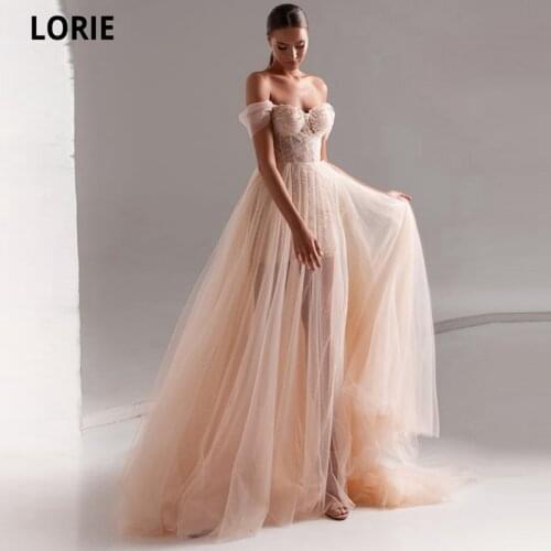 LORIE Sweetheart A-Line Tulle Evening Dresses 2021 Luxury Crystals Robe De soirée De Mariage Short Sleeves Vestidos De Festa